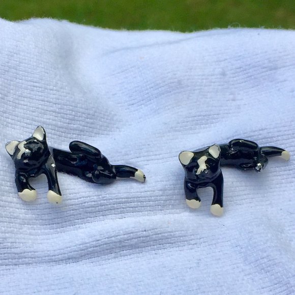 90s Vtg Enamel Cat 3D Drop Earrings - So Cute! - Picture 2 of 15